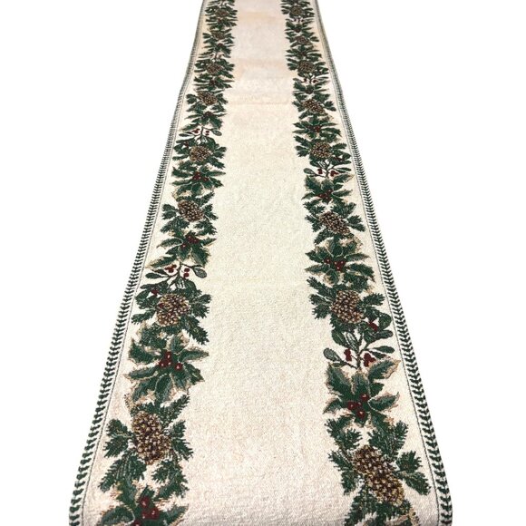 VTG St. Nicholas Square Holiday Table Runner 72" Long Tapestry Cotton Blend Chri - Picture 1 of 11